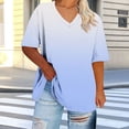 thumbnail image 1 of Ovbmpzd Women Tops Plus Size V-Neck Sky Blue Short Sleeve Gradient Color Comfy Blouses Womens Pullover L, 1 of 6