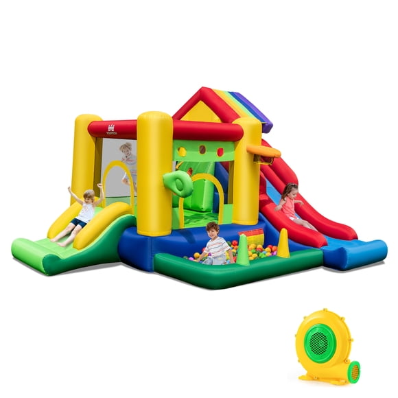 Costway Château Gonflable pour Enfants Arc-en-Ciel Coloré avec 50 Balles d'Océan et Souffleur de 680 W
