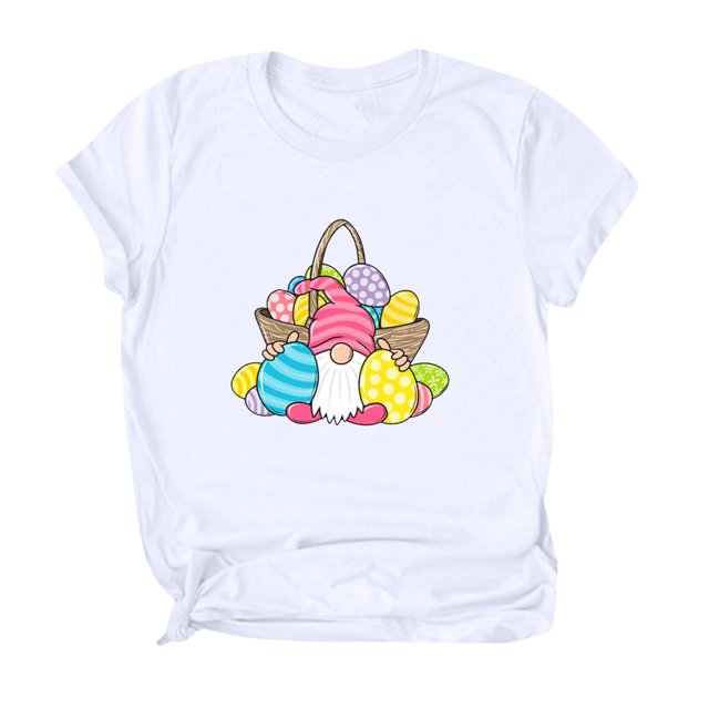 RKSTN Hauts pour Femmes 2024 Mode Pâques Mignon Lapin Imprimé Col Rond Hauts Coupe Ample Manches Courtes Blouse Unie Hauts