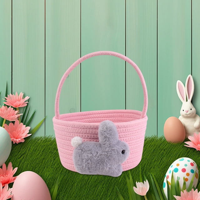 Matoen12 Easter Woven Storage Basket Cotton Rope Woven Eggs Storage Basket Bunny Cotton Rope Storage Basket Desktop Storage Basket Cosmetic Storage Basket
