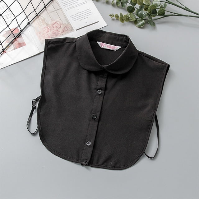 facefd Femmes Design Simple Couleur Unie Faux Col Filles Formel Fausse Demi-Chemise Décorative Col à Revers Détachable Accessoire Noir Rond