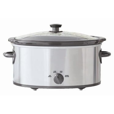 Mainstays 6 Quart Oval Slow Cooker, Stainless Steel Finish, Glass Lid