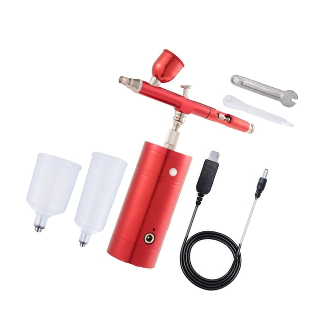 mmirethe Portable Mini Airbrush Air Compressor Kit Set Craft Spray Painting Red 1.49x5.1x5.7 Inch 1Set