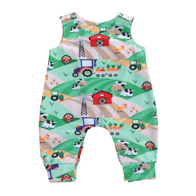 Combinaison Bébé Motifs Dessin Animé Style Mignon Sans Manches Col Imprimé