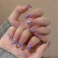 thumbnail image 1 of HLONK 24Pcs Gel Press on Nails  Gel French Long Fake Nails  Press on Tips With Glue  Rhinstone with Butterfly  NO.13, 1 of 6