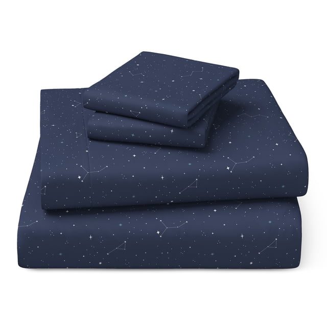 Mainstays Kids Ensemble de draps en microfibre, grand lit, motif espace, 4 pièces