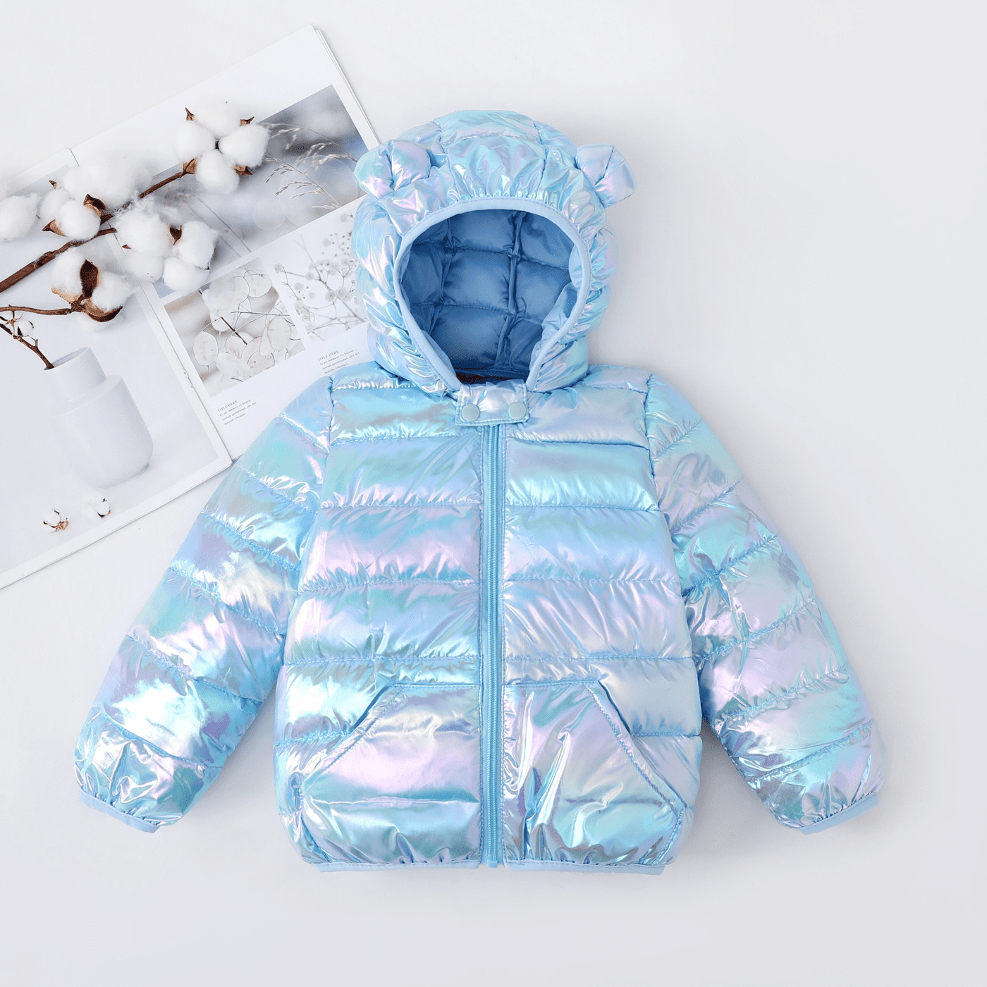 PatPat Toddler Boy/Toddler Girl 3D Ear Design Metallic Quilted Cotton-Padded Jacket