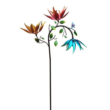 XZNGL Wind Spinner with Three Spinning Flowers and Butterflies Large Metal Wind Spinners with Three Spinning Flowers and Butterflies Windmill for Yard and Garden Outdoor Art Decoration
