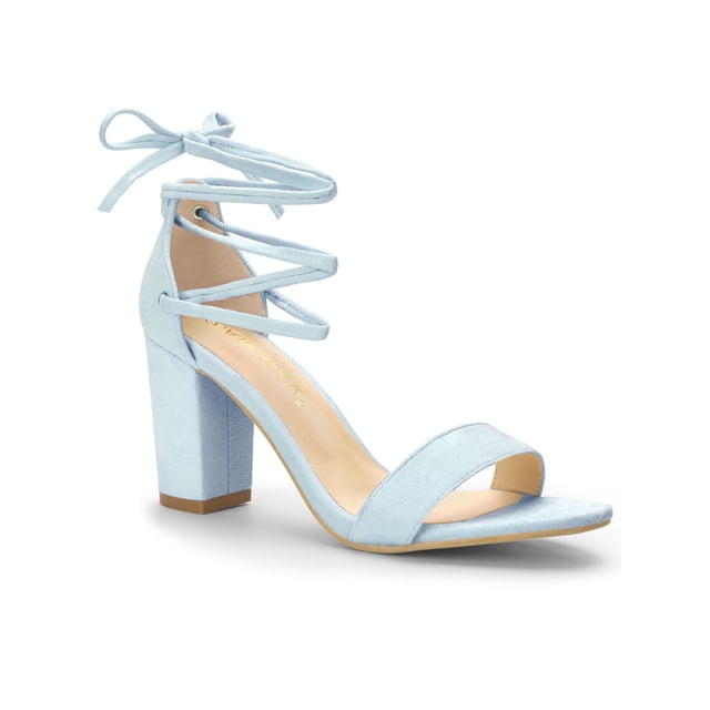 BLISSFUL STEP Édition Sandales pour Femmes Unies d'Été à Talons Blocs à Lacets Bleu Ciel 8