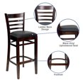 thumbnail image 2 of HERCULES Series Ladder Back Walnut Wood Restaurant Barstool - Black Vinyl Seat, 2 of 9