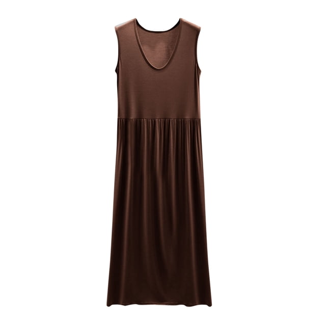 Tqcoqu Jupe d'Intérieur pour Femme à Col Rond, Couleur Unie, avec Coussinet de Poitrine, Ample et Confortable, Grande Taille