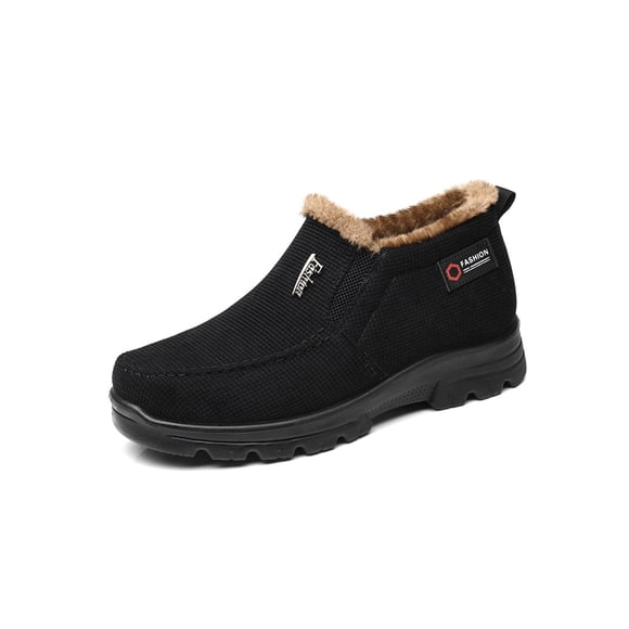 UKAP Mens Snow Boots Plush Lining Winter Shoes Slip On Warm Booties Cold Weather Casual Comfort Shoe Breathable Ankle Bootie Black 12