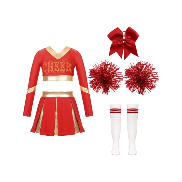 Sxiwei Kids Girls Cheerleading Uniform Cheer Outfits Metallic Patchwork Competition Performance Costume D02 14