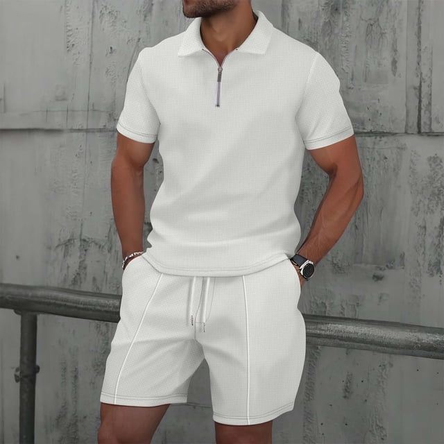 NTACZA Mens Shorts Set Shirt And Shorts Short Sleeve Tracksuits Quarter Zip Athletic Sweatsuits for Men S