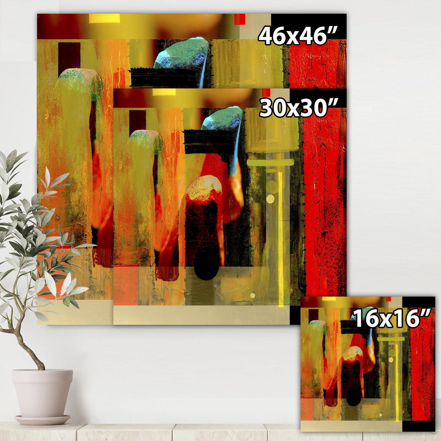 Designart Manifestation cubiste de rouge noir et vert Art mural sur toile