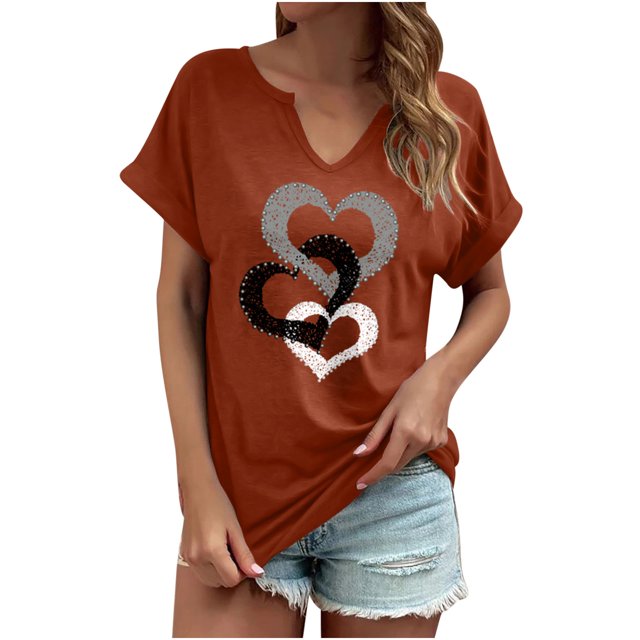 Pompotops T-shirt à Manches Courtes à Manches Courtes et Imprimé V-neck pour Femmes