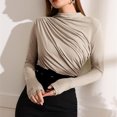 thumbnail image 2 of Penkiiy Women's Long Sleeve Stretch Slim Fitted Ribbed T-Shirt Blouse Cut Out Solid Basic Tops L Beige, 2 of 8