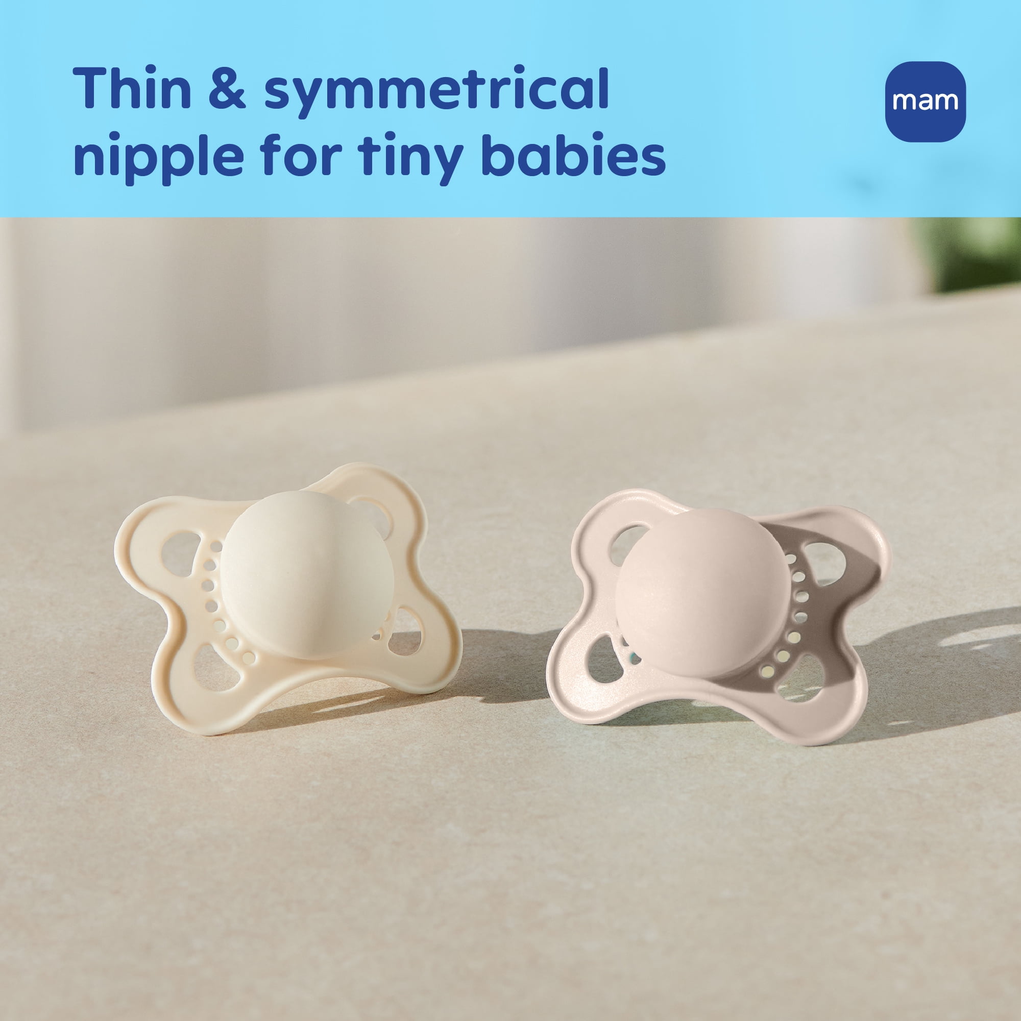 Suce MAM Original Matte (emballage de deux, 1 boîtier de stérilisation), suces 0 à 6 mois, sucettes bébé fille, meilleure suce pour les bébés allaités, boîtier de stérilisation