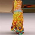thumbnail image 4 of HKEJIAOI Liquidation des Ventes Robe Femme Robe Longue Décontractée pour Femme avec Imprimé Rayé et Floral Robe Maxi Sans Manches Jaune, 4 of 9