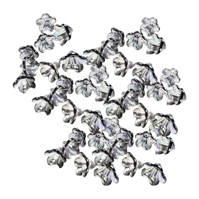 GUOOL 100x Flower Beads Crafts Handmade Flower Bead Charms Transparent Floral Bead Gray