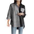 thumbnail image 1 of CEHVOM Blouse à Manches Longues en Satin à Rayures Col en V pour Femmes en Solde, 1 of 6