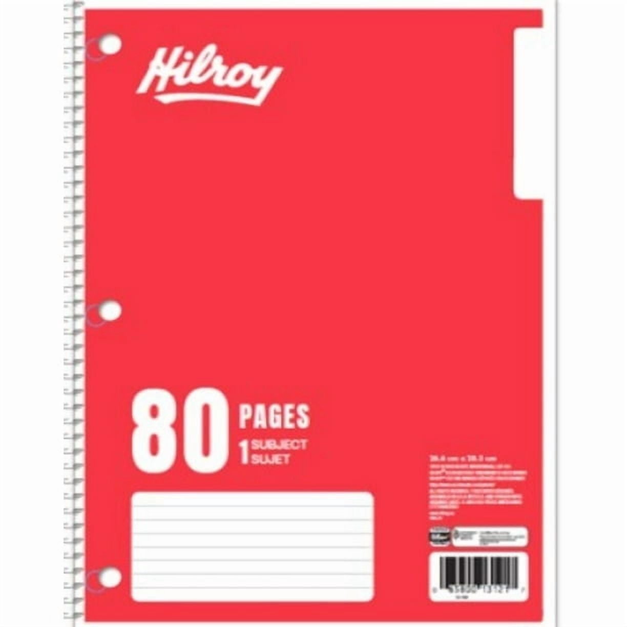 Hilroy® Coil Notebooks 3 Hole with Margin 1 Subject, 10-½ X 8, 80 Page, Red, 1 Subject Notebook