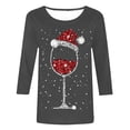 thumbnail image 4 of Hauts d'Été pour Femmes Noël Verre de Vin Rouge Imprimé Col Rond Manches Trois-Quarts T-Shirts pour Femmes Gris m, 4 of 4