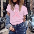 thumbnail image 1 of UANWENN T-Shirts Décontractés pour Femmes avec Imprimé Ruban de Sensibilisation au Cancer, Manches Courtes, Col Rond, Style de Base pour le Quotidien, Hauts pour Femmes à Manches Courtes, Chandail Léger Décontracté pour Femmes, Haltérophilie, Long, 1 of 4