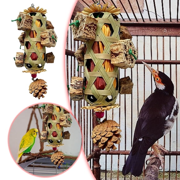 Natural Bird Chew Toy for Parrots Enrichment with Corn Husk and Starfruit Shredding for Foraging Exercise and Interactive Pecking Entertainment