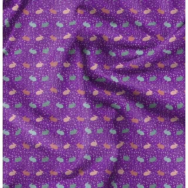 Soimoi Purple Japan Crepe Satin Fabric Rabbit Animal Printed Craft Fabric by the Yard 42 Inch Wide