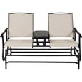 thumbnail image 2 of Patiojoy Beige Patio Loveseat Rocking 2 Person Outdoor Double Glider Chair With Center Table, 2 of 10