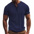 thumbnail image 2 of BEFOKA Mens Summer Short Sleeve Tops,Summer Tops Clearance,Man Leisure Button Solid Color Ventilation Short Sleeve Round Neck Top, 2 of 5