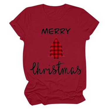 Christmas Tree Top Womens Casual Round Neck Short-sleeved Christmas Tree Printed T-shirt Top