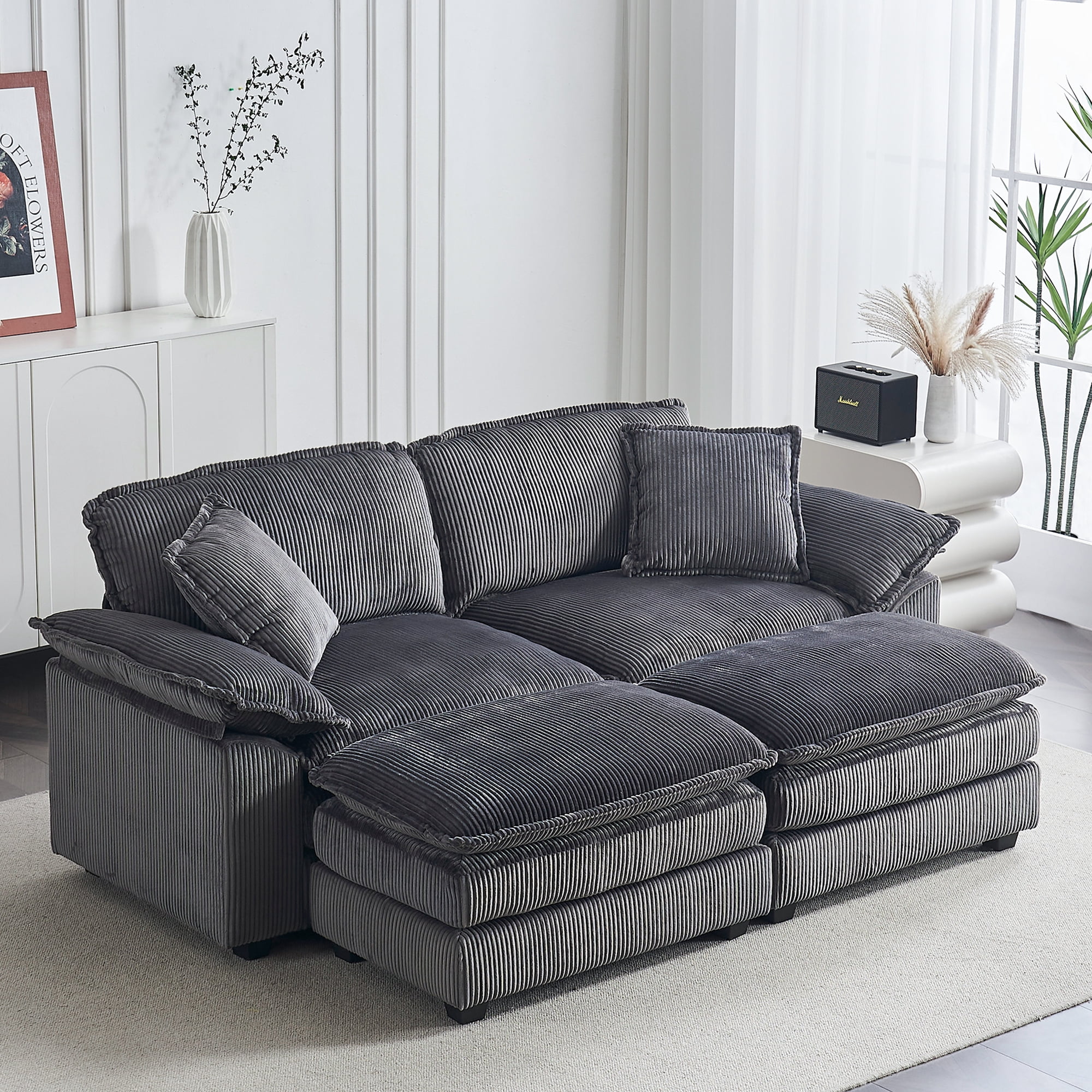 Noble House Modern Large Modular 2 Seat Sofa, Comfortable Cloud Style Combination Couch for Living Room,Gray