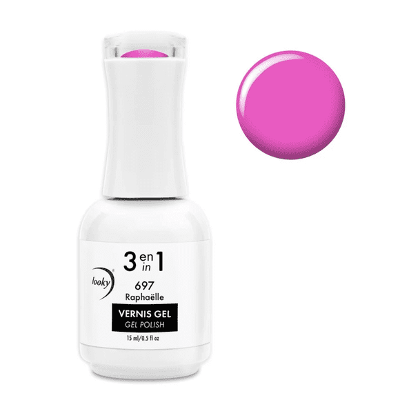 Looky Vernis à Ongles Gel 3-en-1, Couleur de Base, Qualité Salon UV LED Cure, Longue Durée, 15ml - Raphaelle#697
