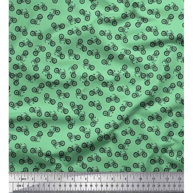 Soimoi Green Heavy Canvas Fabric Bicycle Transport Decor Fabric Printed Yard 58 Inch Wide