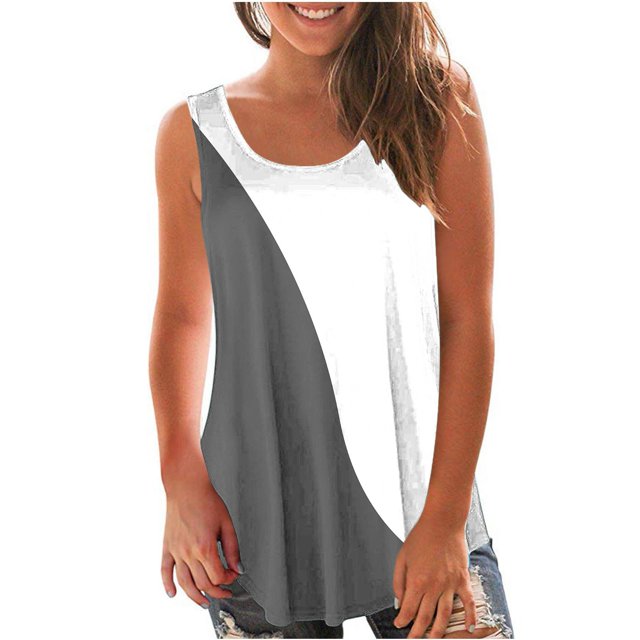 Yuyuzo Débardeurs pour Femmes Été Sans Manches T-Shirt Décontracté Col Rond Chic Color Block Blouse Fluide de Plage