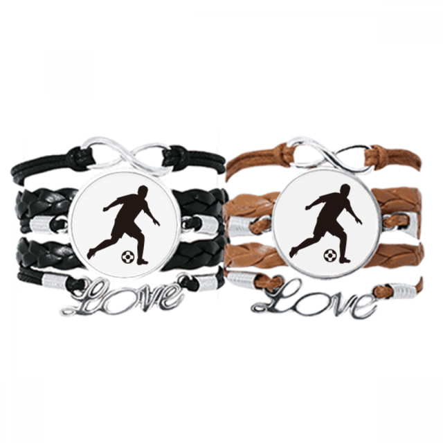 Football soccer Sports Outline Bracelet Hand Strap Leather Rope Wristband Double Set