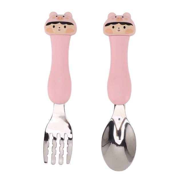 2 Pack Toddler Fork Spoon, Metal Toddler Cutlery Set Cartoon Spoon Tableware Kit Stainless Steel Forks And Spoons Comfortable To Handle Toddler Silverware With Storage Box