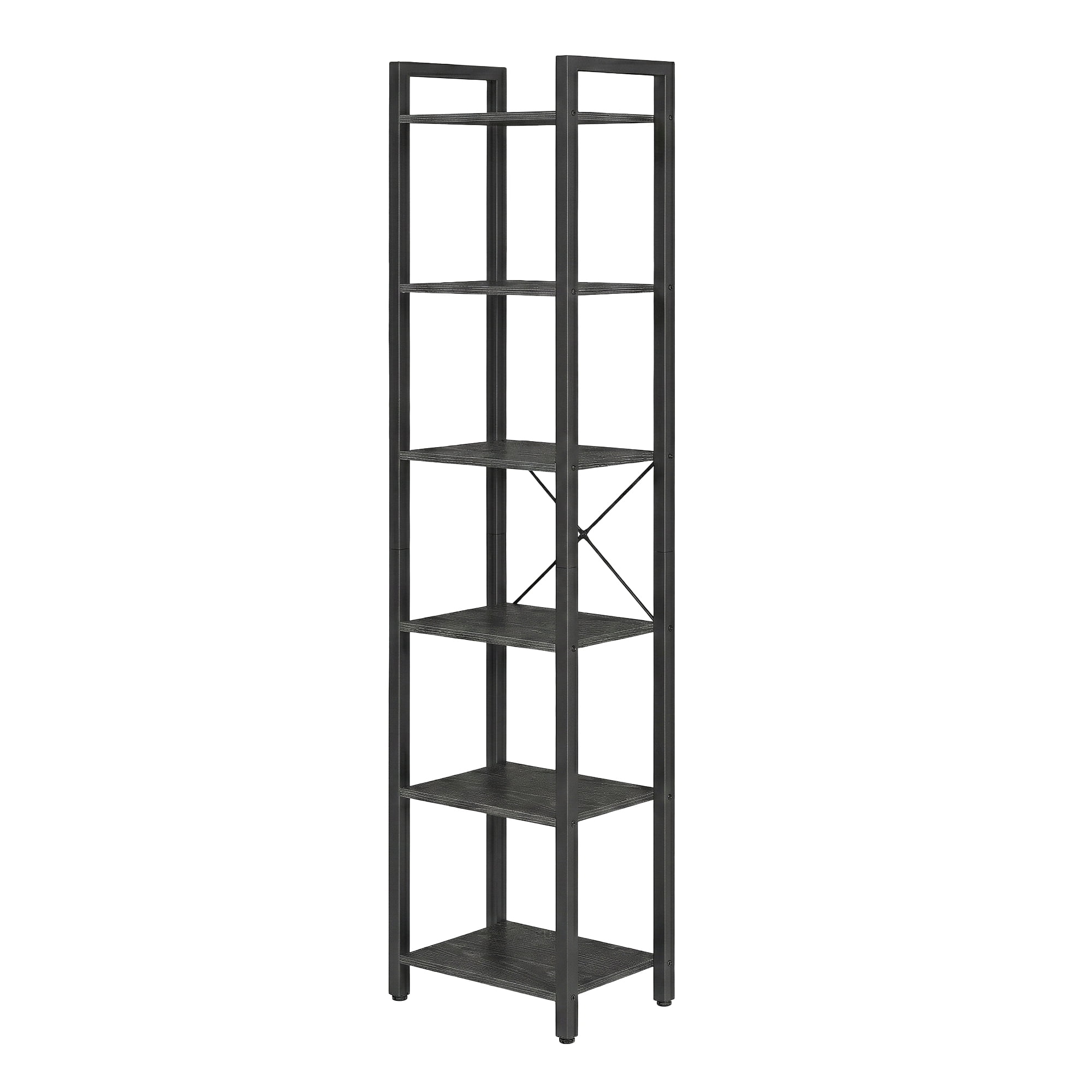 6-Tier Tall Bookshelf, Narrow Bookcase with Steel Frame, Skinny Book Shelf for Living Room, Study, Black