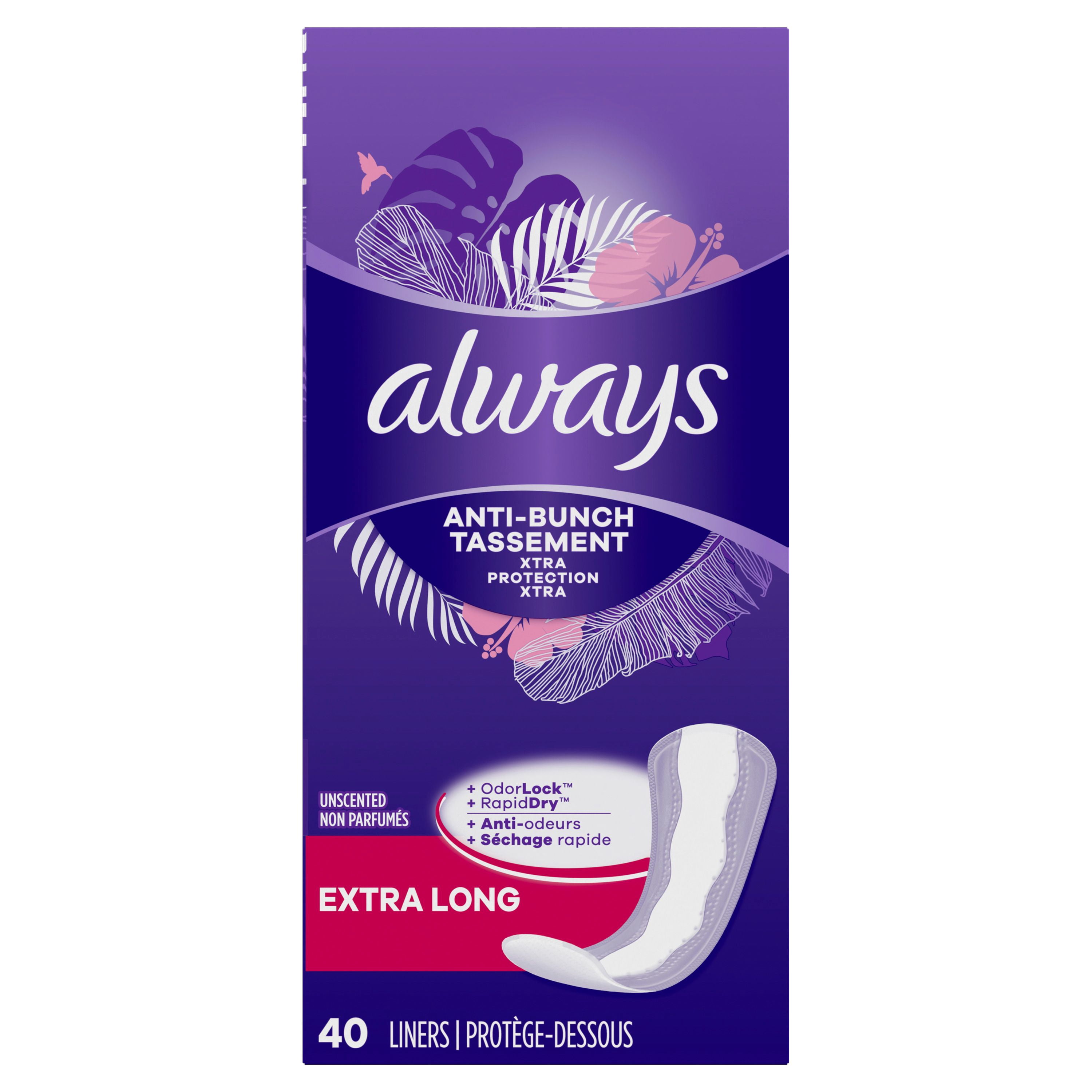 Always Anti-Tassement Xtra Protection Protège-Dessous Quotidiens, Longueur Extra Longue, Sans Parfum
