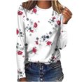 thumbnail image 1 of IROINID en Solde T-Shirt à Manches Longues en Polyester pour Femmes Confortable Dames Col Rond Hauts Amples T-Shirts Imprimés Blouse, Blanc, 1 of 5