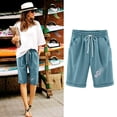 thumbnail image 2 of Timegard Plus Size Shorts for Women Cotton Linen Elastic Waist Drawstring Ruched Casual Loose Shorts, 2 of 5
