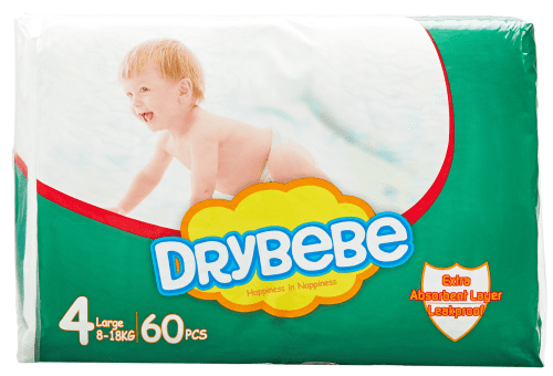 DB-1013 DryBebe #4 - Baby Diapers Large pack of 60 units.   / Couches Bébé Large paq.de 60 unités.