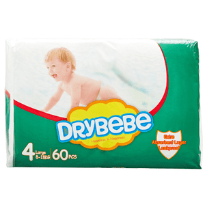 DB-1013 DryBebe #4 - Couches pour bébés Grand paquet de 60 les unités. / Coupes Bébé Grand paq.de 60 Uniquement.