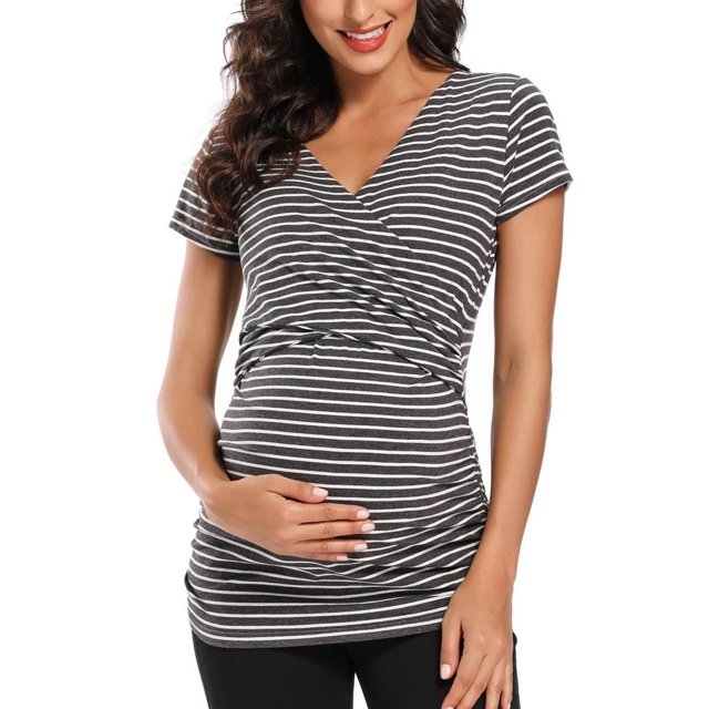 Vêtements de Grossesse Offres de l'Action de Grâce Liquidation Été Vêtements de Maternité pour Femmes Col Rond Manches Courtes Volants Pli Hauts de Grossesse
