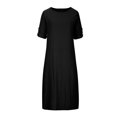 thumbnail image 4 of SMihono Robe Maxi Bohème d'Été pour Femmes Grande Taille Mode d'Été pour Femmes Couleur Unie Col Rond Manches Mi-Longues Robe en Coton Lin Robe de Plage, 4 of 8