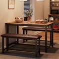 thumbnail image 1 of 4 Pcs Dining Table Set with 2 Upholstered Benches 44.3in Metal and Wood Kitchen Table Set for 4 Space-Saving Rectangular Dining Furniture for Apartment Small Spaces, 1 of 7