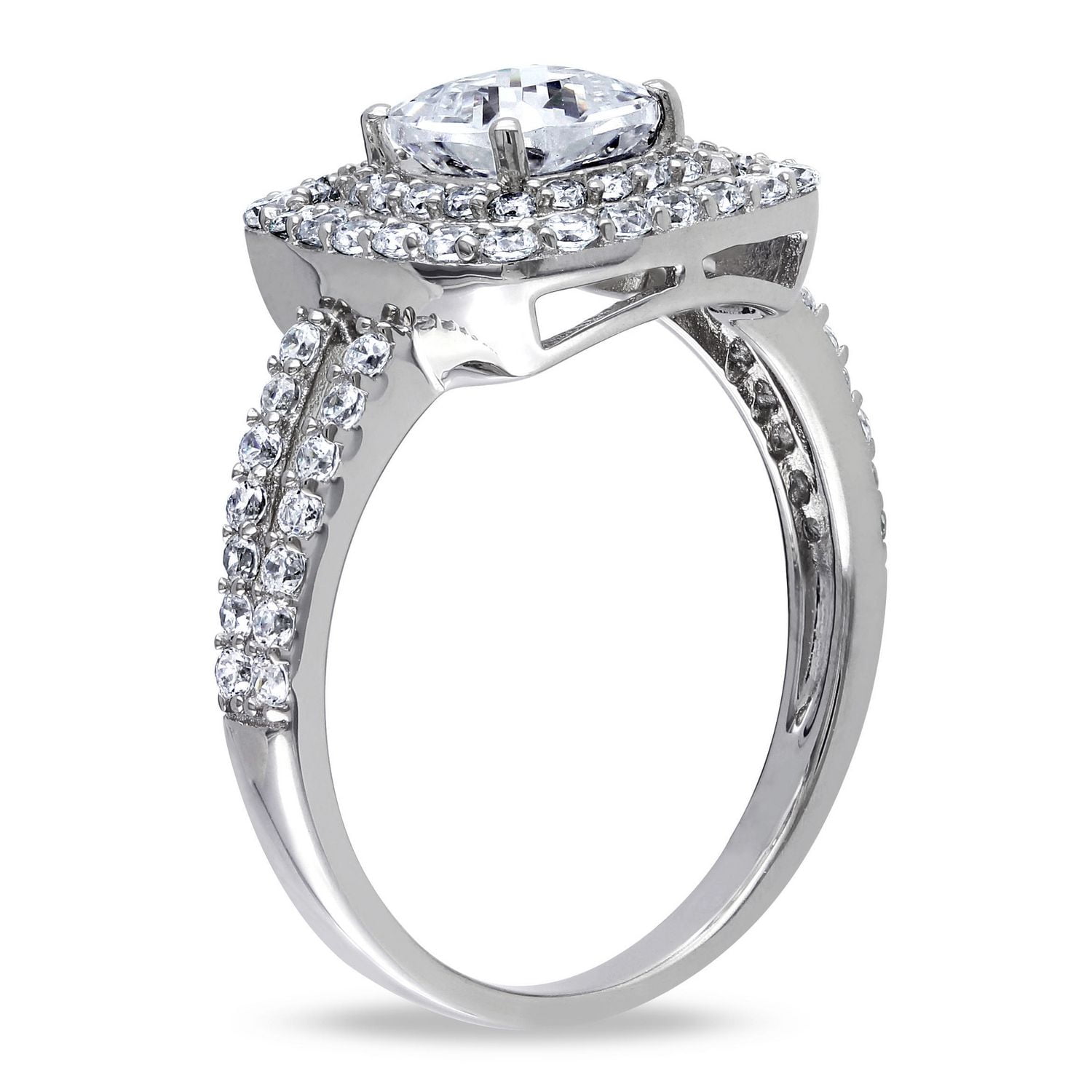 Bague de fiançailles de style auréole double avec zircons cubiques de 3 ct PBT en argent sterling de Miabella