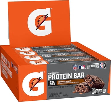 Gatorade Whey Protein Recover Bars, Chocolate Chip, 20g High-Protein Post-Workout Snack, 80g Bars, 12-Pack Case